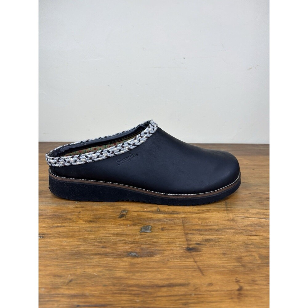 Simple Shoes Original Clog Black Leather Braided Trim Mule Men 14 M Women 16 - Picture 12 of 13